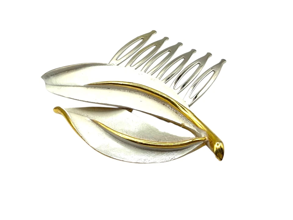 Bridal White and Gold Leaf Hair Comb Elegant Hair Accessory Ivory Wedding - Image 2 of 4