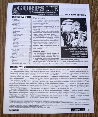 GURPS: GURPS Lite May 2000 Edition - Intro to Roleplaying Steve Jackson Games