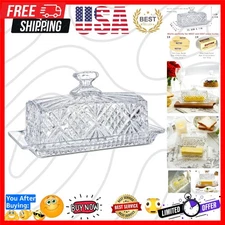 Crystal Covered Butter Dish,8inch Classic Glass 2-Piece Design Butter Keeper ...
