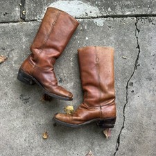 Vintage 70s FRYE Black Label Leather Boots Mens Sz 8.5 Campus Biker made in USA