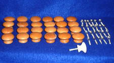 VINTAGE LOT OF 24 MUSHROOM STYLE ROUND WOODEN DRAWER KNOBS WITH SCREWS