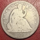 1859-O Seated Liberty Silver Half Dollar. Free Shipping