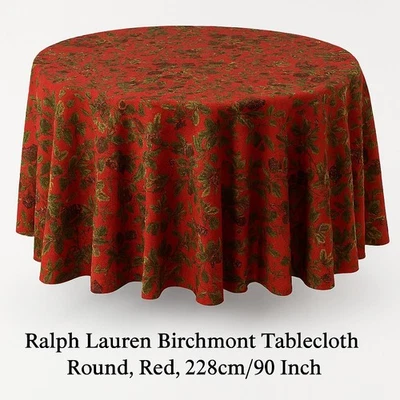 LAUREN RALPH LAUREN Ralph Lauren Cotton Tablecloth - BIRCHMONT HOLIDAY, ROUND 90", LARGE 228CM