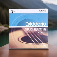 D'Addario Acoustic Guitar Strings*3 sets*EJ16-3D Phosphor Bronze Light .012-.053