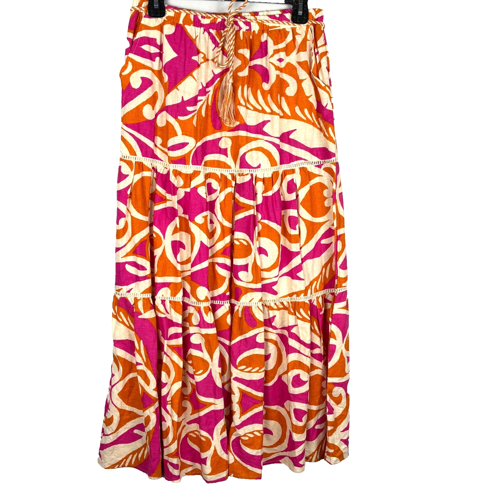Christian Siriano Women Linen Tiered Maxi Skirt Sz S Pink Tropical Resort Beach
Opens in a new windo