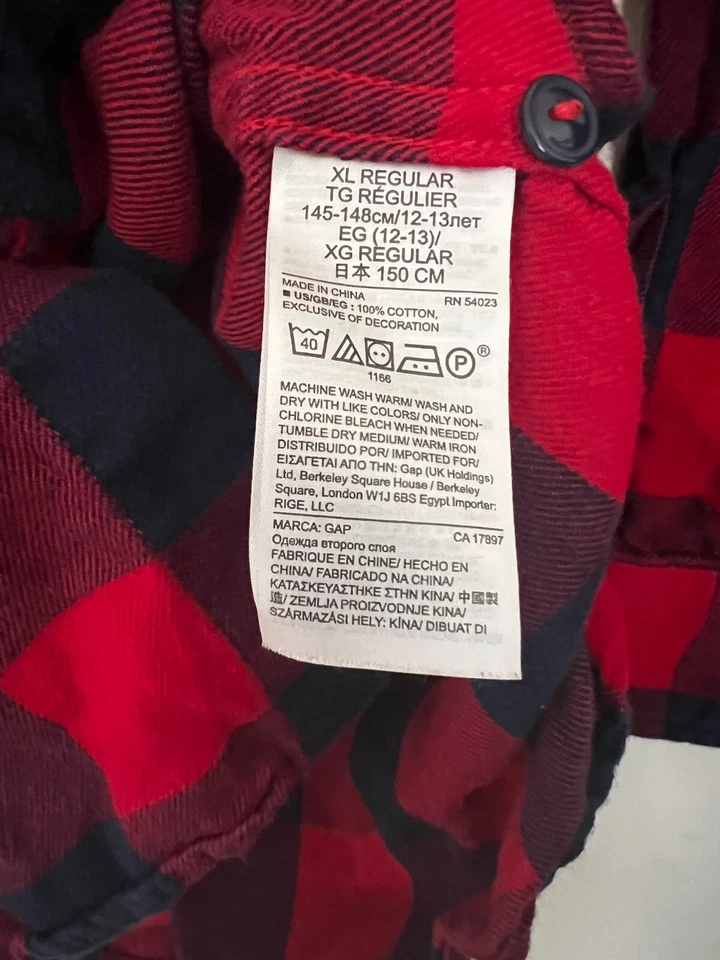 Camisa con botones a cuadros búfalo rojo franela GAP KIDS para niños, talla XL GUC Foto 4 de 4