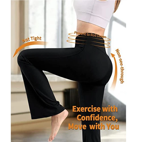 Pantaloni da yoga da donna svasati gambe stretch fondo campana rialzata salotto colori solidi - Foto 3 di 10