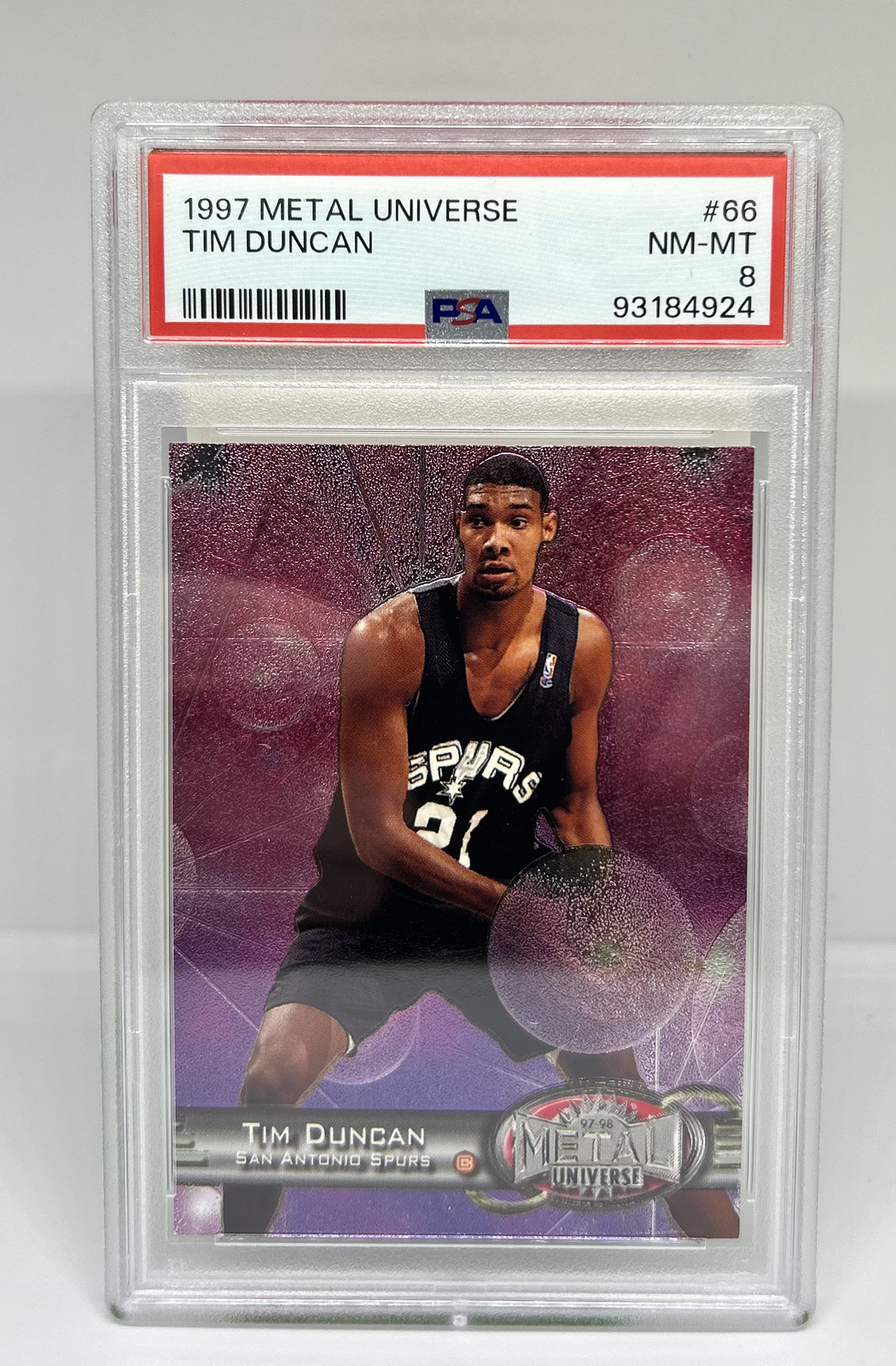 1997 Metal Universe Tim Duncan Rookie #66 PSA NM-MT 8 San Antonio Spurs