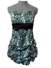 RUBY ROX Formal Dress 9 M/L Black Blue Floral Fleur Empire Sweetheart Tiered