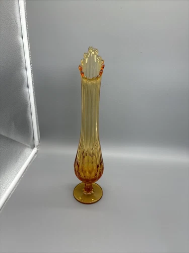 Vintage Fenton Swung Vase  Amber Glass Stretch Vase Thumbprint Colonial 15”