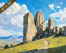 City of Rocks rock formations with climbers oil painting 8x10 Print
