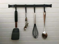 Utensil Bar w/4 Hooks and screws - Sturdy & Durable Amish forged Wrought Iron
