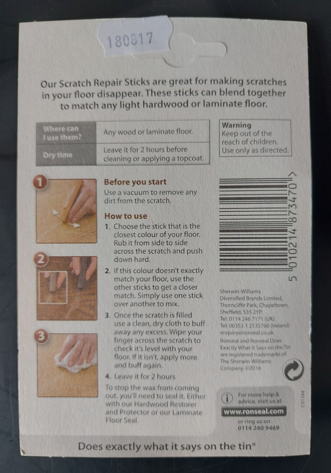 Ronseal Wooden Floor Scratch Repair Sticks Light Wood Brand New