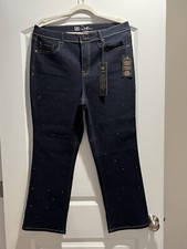 DG2 by Diane Gilman Virtual Stretch Embellished Flare Crop Jean Indigo