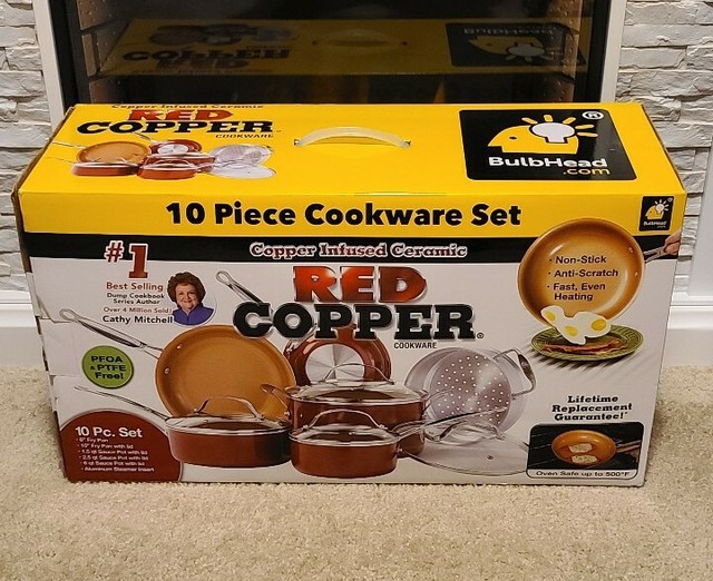 BulbHead Red Copper 10 PC Copper-infused Ceramic Non-stick Cookware Set - 10824  eBay