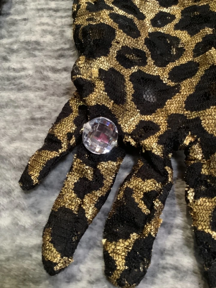 Pier 1 Imports Halloween Leopardo Guantes de Encaje Lentejuelas Doradas Malla Arco OS Raro Nuevo con Etiquetas Foto 3 de 4