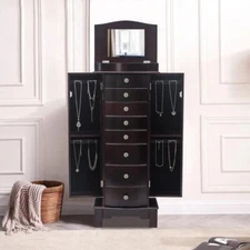 Wooden Jewelry Cabinet 8 Drawers Armoire Box Storage Chest Stand Organizer