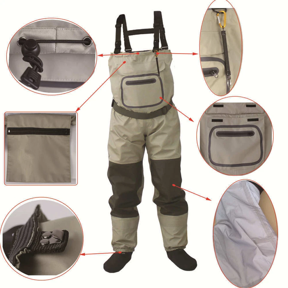 Fly Fishing Chest Waders Breathable Waterproof Stocking foot River Wader Pants - Image 4 of 4
