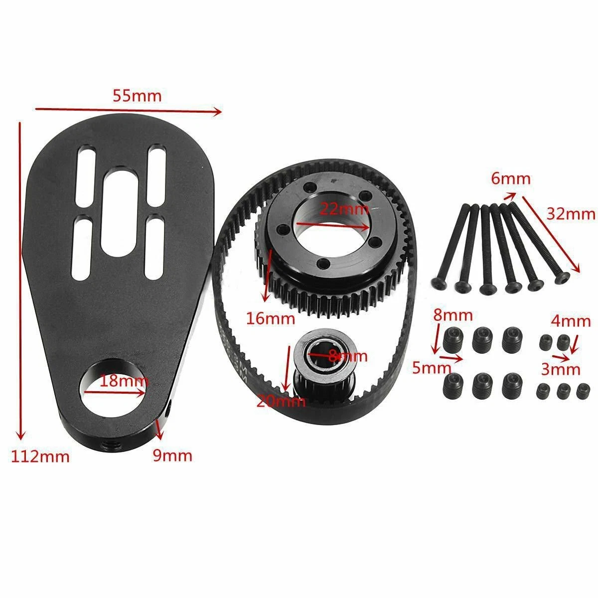 DIY Electric Skateboard Parts Pulleys Motor Mount Belt Kit for