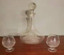 TOSCANY VINTAGE ETCHED CLIPPER SAIL SHIP DECANTER & GLASSES SET