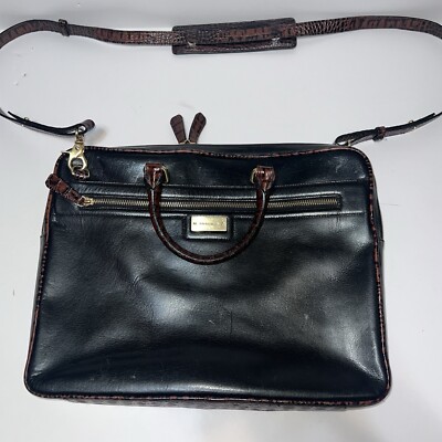 Brahmin Black Melbourne Laptop Bag Leather Briefcase Shoulder Strap  **READ**
