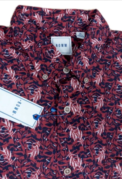 ROWM Men's Short Sleeve Floral Shirt Cotton Wine - XL.