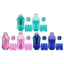 Kids Girls Outfit Halter Set Gymnastics Dancewear Metallic Competition Backless