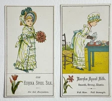 Eureka Spool Silk Victorian Ladies Lot of 2  Victorian Trade Cards