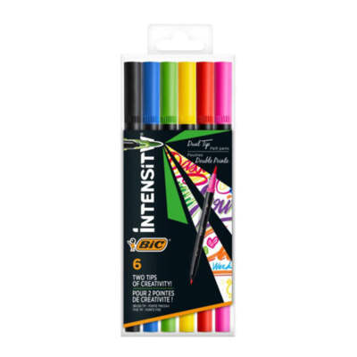 Pack of 6 Bic Intensity 1.0Mm Dual Tip Marker Medium Tip and Fine Felt Tip