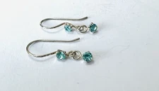 Art deco Style Petite sterling silver earrings With Cubic Zirconia Aqua Stone.