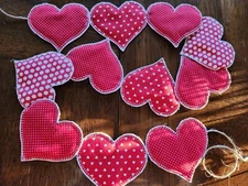 Handmade Valentine Day Heart Garland 42 in x 3.5 in Cotton Fabric Batting Twine