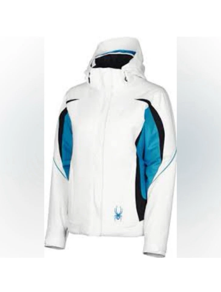 Women’s Spyder prevail ski jacket size 8 White and Blue puffer Outerwear Skiing - Image 2 of 4