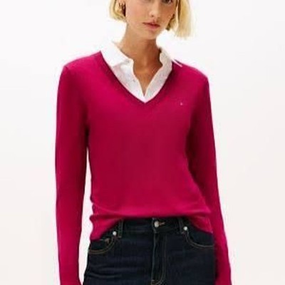 Tommy Hilfiger V-Neck Sweater Pink Size XL