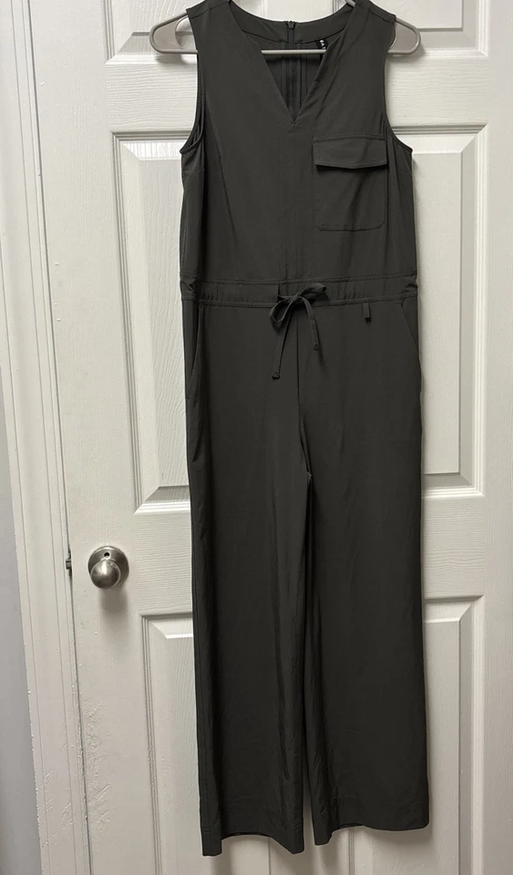 Athleta Topanga Jumpsuit Romper Wide Leg Mountain Olive Pockets Drawstring XXS - image 3 of 4