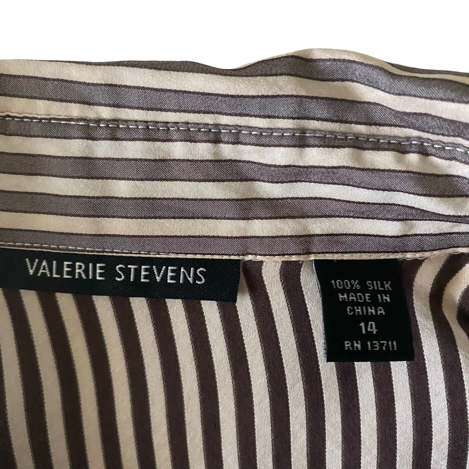 VALERIE STEVENS в полоску шелк рубашка на пуговицах блузка женщин размер 14 - Изображение 3 из 4