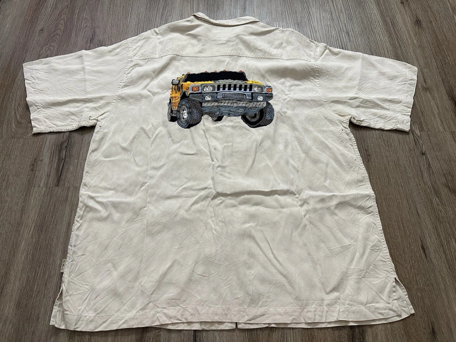 Vintage Hummer Truck Embroidered 100% Silk Button Down Shirt XL