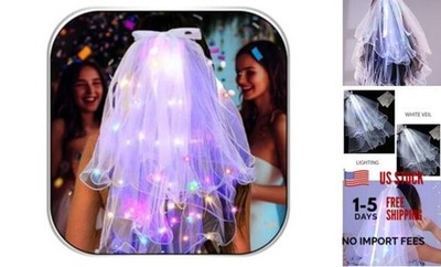 Light up Veil Short Bow Veils Wedding Bridal Veil for Bachelorette Party White