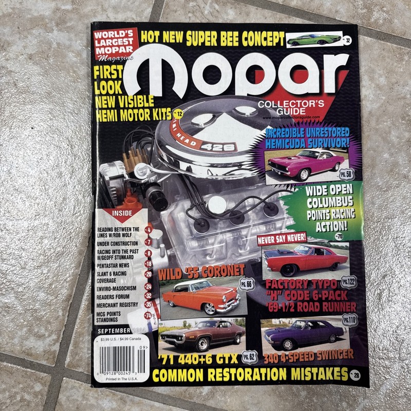 MOPAR COLLECTORS GUIDE 2004 SEPT - 55 CORONET, H CODE 440-6 ROAD RUNNERS