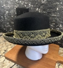 Black Bowler Hat 100 Wool Ladies Fashion Hat Gold Trim Womens Coke Hat New