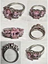 925 Sterling Silver 5 Graduated Pink Oval CZ Gemstones Ring Size 7.5