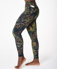 Sweaty Betty Black Heather Floral Print Full Length Power Workout Leggings Sz S