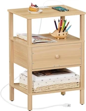 Lerliuo Nightstand with Charging Station and USB Ports, 3-Tier set 1, Oak 