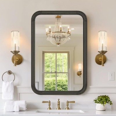 Wood Bathroom Mirror for Wall 20x30 Inch Wooden Frame Rectangle Mirror for Fa...