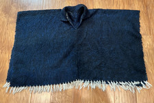 Vintage Poncho Costa Rica Alpaca 1960's Dark Blue With Fringe BoHo 26 L x 42 W