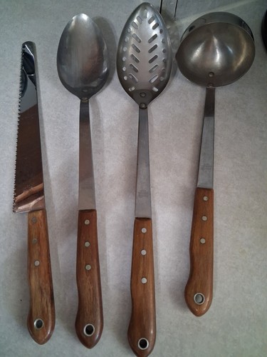 Vintage Imperial Stainless Steel Utensils Wood handle, Spoons, Knife, Ladle, Etc