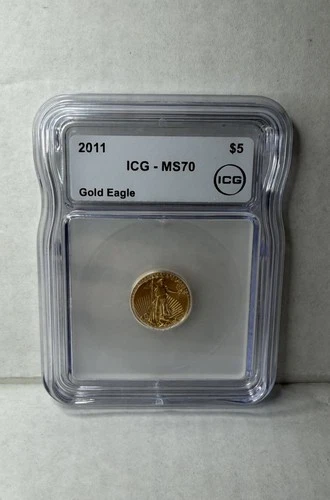 2011 ICG Proof $5 Gold Coin American Eagle 1/10 oz MS70