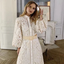 Zimmermann Empire Dress Size 1/AU 10/ US 6 Embroidery Cutwork Midi Lined Belted