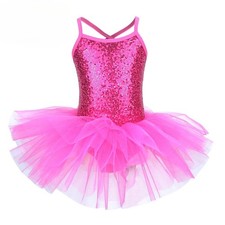 Costume Kids Sequined Flower Dress Girls Dance Wear Gymnastic Ballet Dress