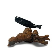 Vintage John Perry-Black Sperm Whale on Drift Wood