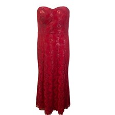 Shein Curve Red Strapless Long Mermaid Gown Red Leaf Lace Sz 2XL